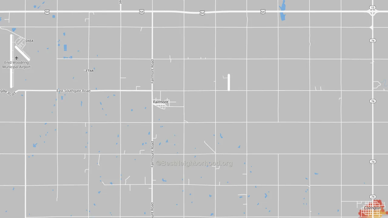 Walk Grade map of 73736, OK, walkable areas in green and car-dependent areas in red