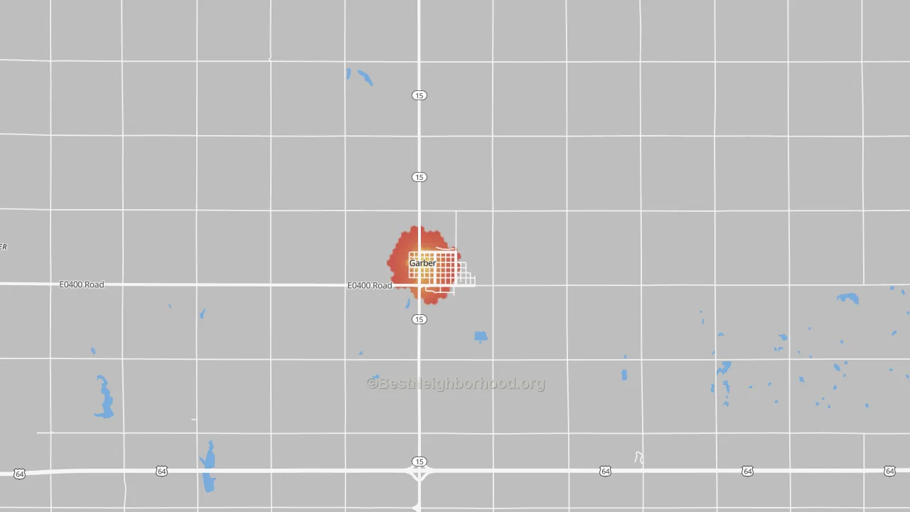 Walk Grade map of 73738, OK, walkable areas in green and car-dependent areas in red