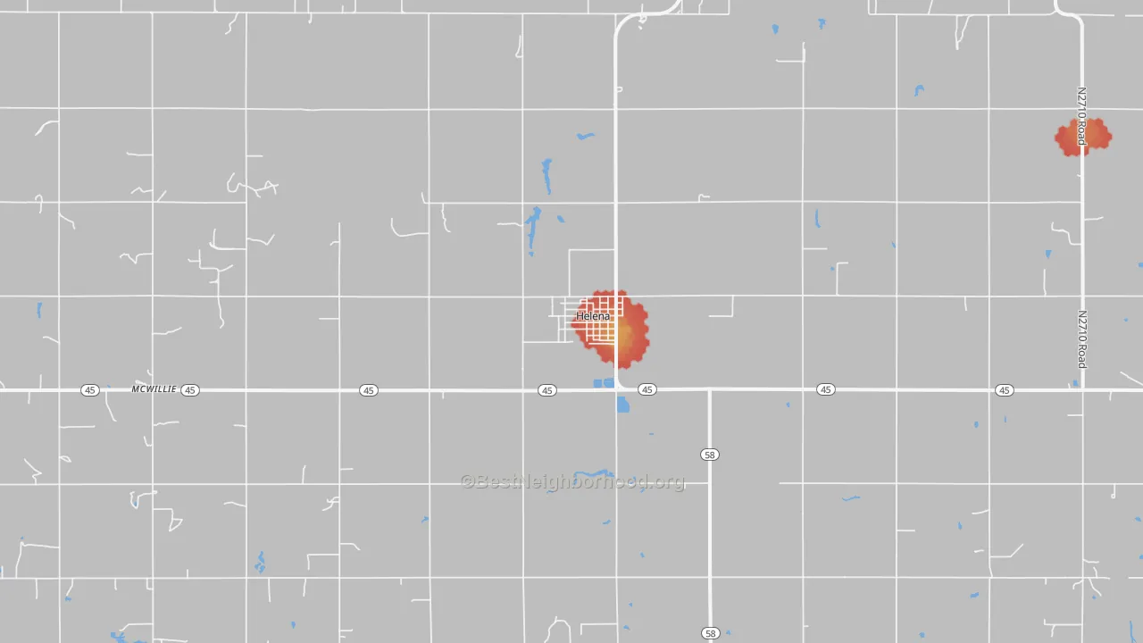 Walk Grade map of 73741, OK, walkable areas in green and car-dependent areas in red