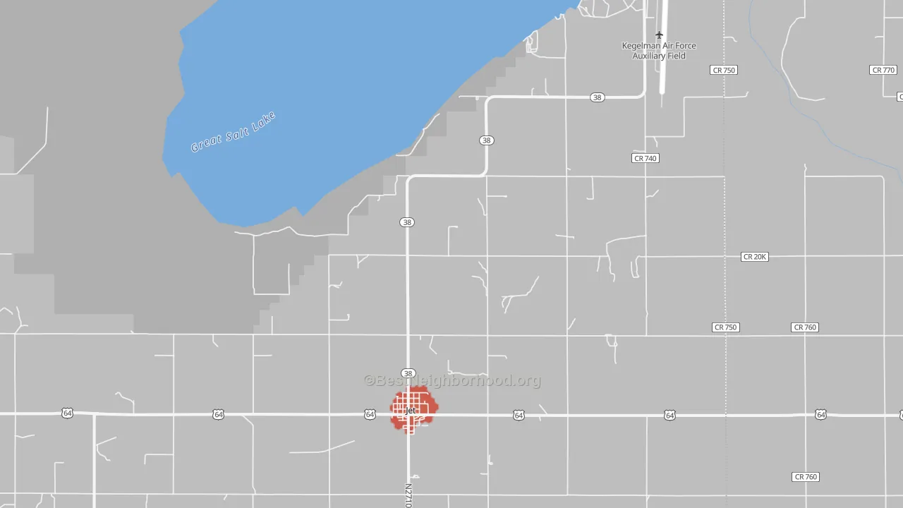 Walk Grade map of 73749, OK, walkable areas in green and car-dependent areas in red