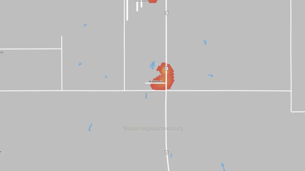 Walk Grade map of 73773, OK, walkable areas in green and car-dependent areas in red