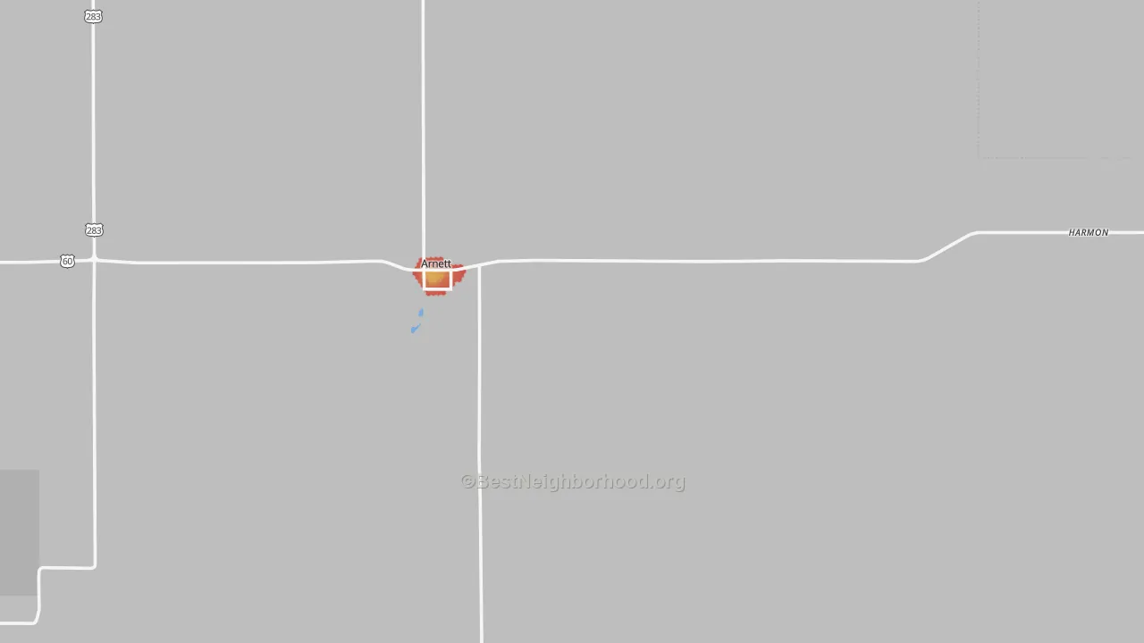 Walk Grade map of 73832, OK, walkable areas in green and car-dependent areas in red