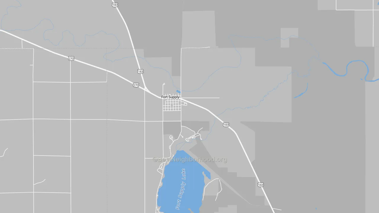 Walk Grade map of 73841, OK, walkable areas in green and car-dependent areas in red