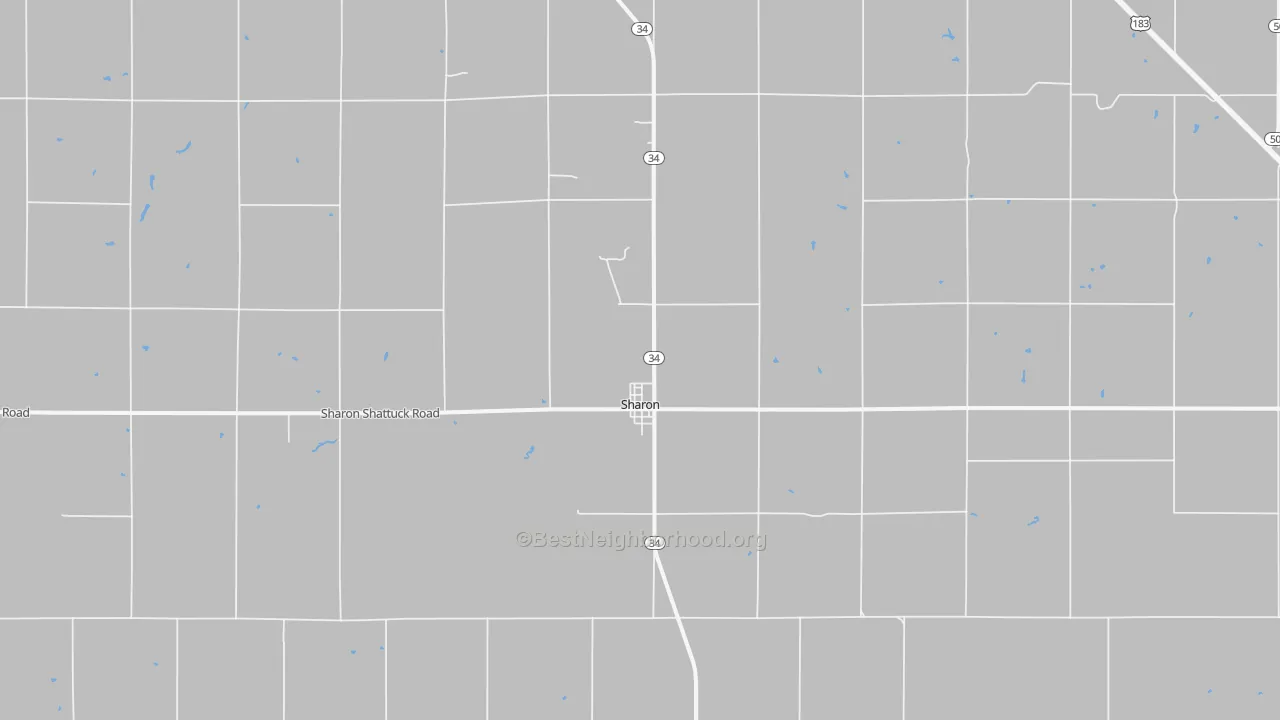 Walk Grade map of 73857, OK, walkable areas in green and car-dependent areas in red
