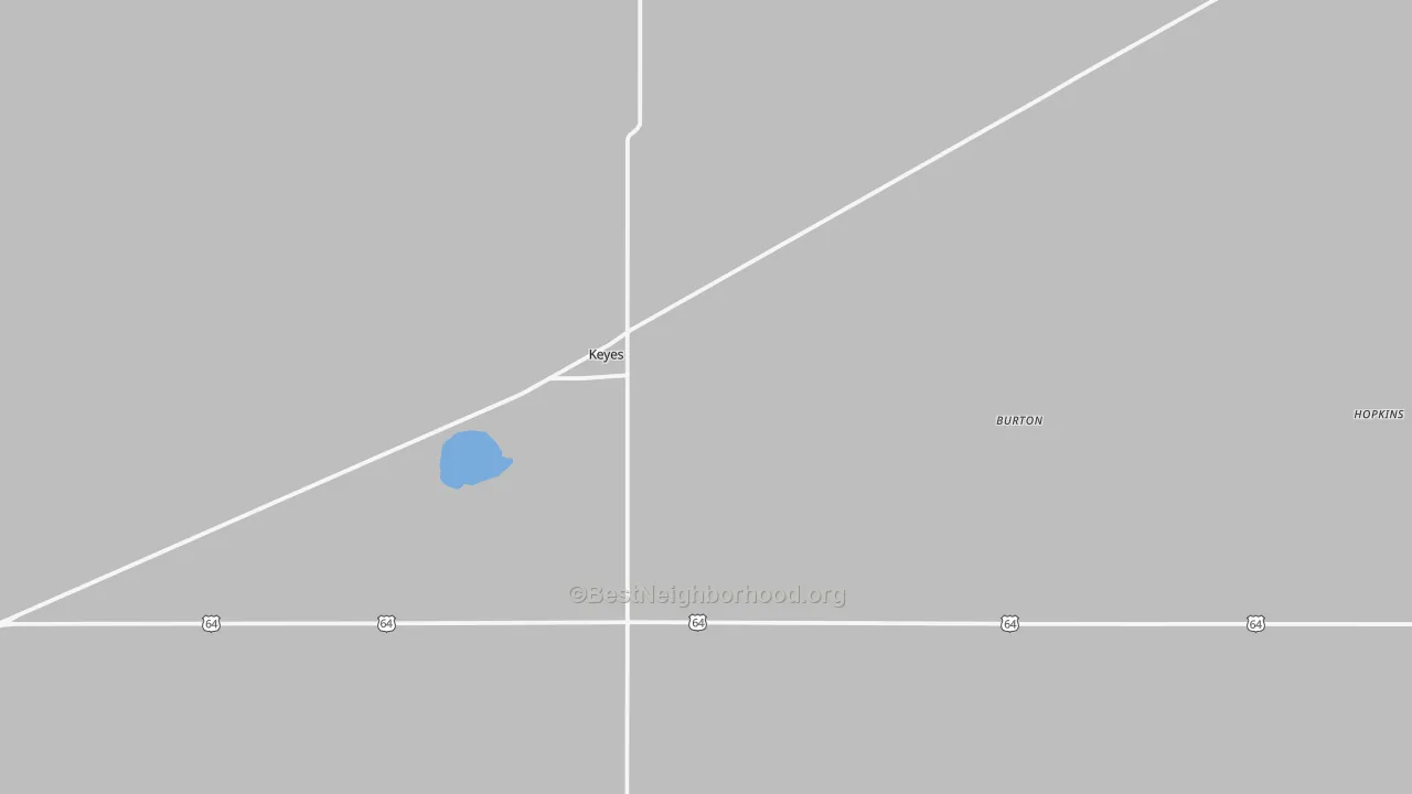 Walk Grade map of 73947, OK, walkable areas in green and car-dependent areas in red