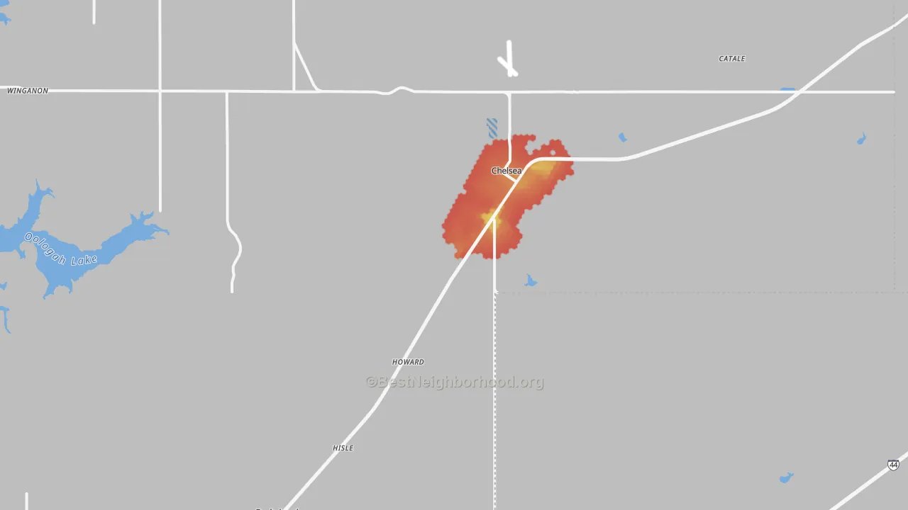 Walk Grade map of 74016, OK, walkable areas in green and car-dependent areas in red