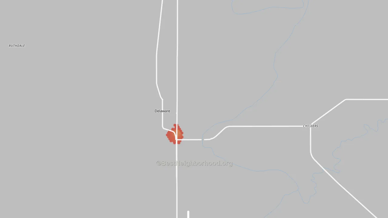 Walk Grade map of 74027, OK, walkable areas in green and car-dependent areas in red