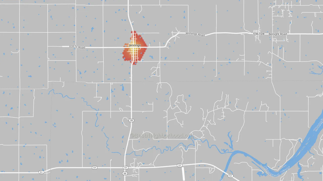 Walk Grade map of 74038, OK, walkable areas in green and car-dependent areas in red