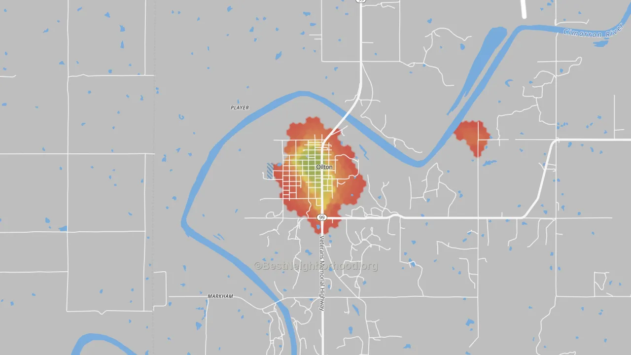 Walk Grade map of 74052, OK, walkable areas in green and car-dependent areas in red
