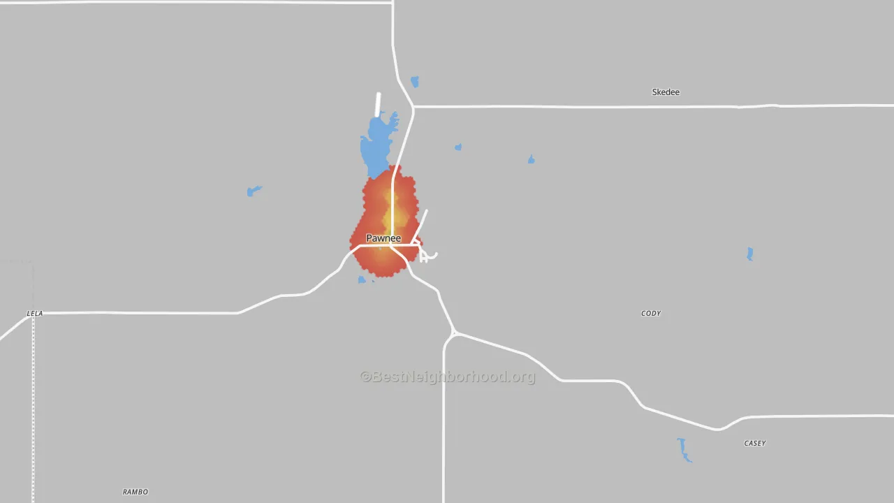 Walk Grade map of 74058, OK, walkable areas in green and car-dependent areas in red