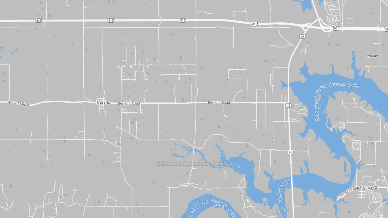 Walk Grade map of 74081, OK, walkable areas in green and car-dependent areas in red