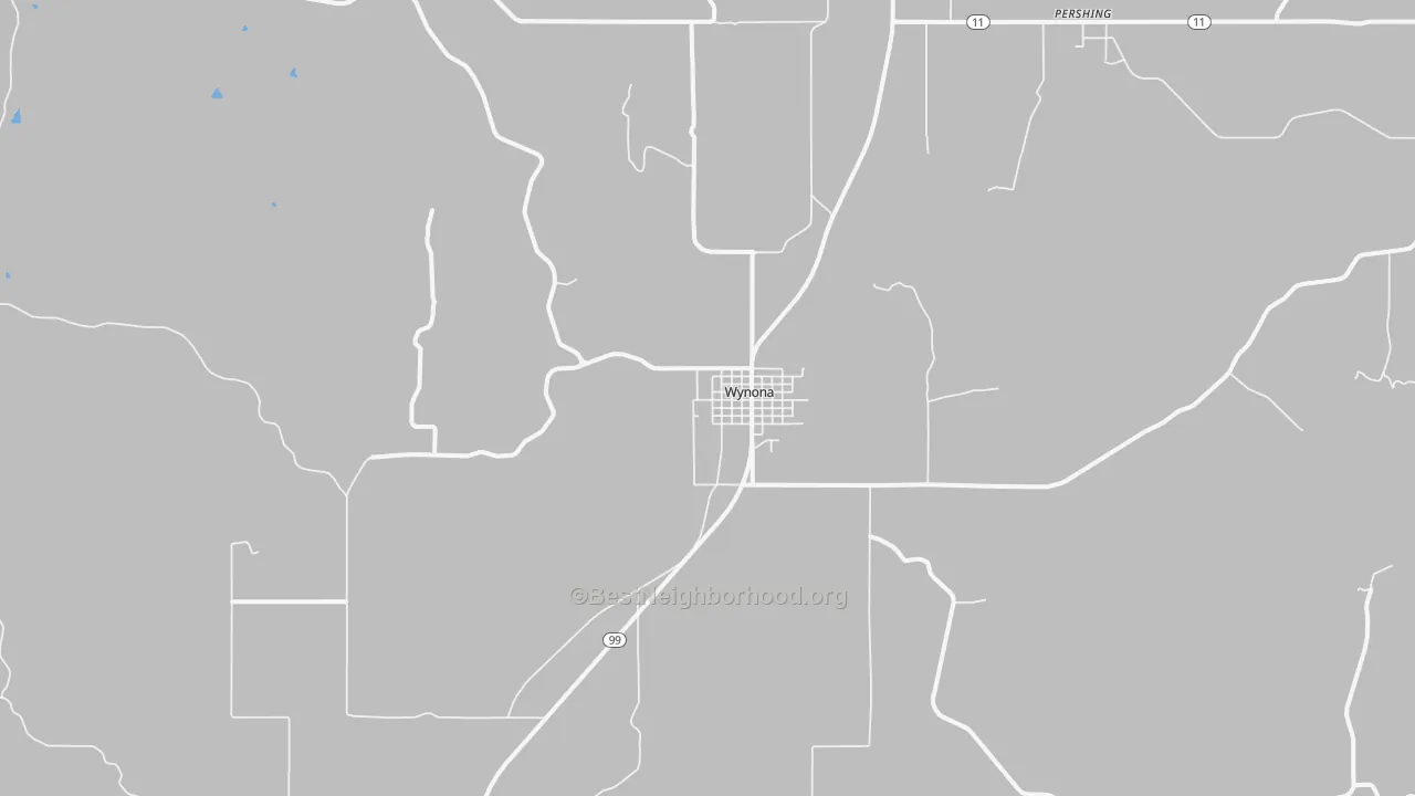 Walk Grade map of 74084, OK, walkable areas in green and car-dependent areas in red