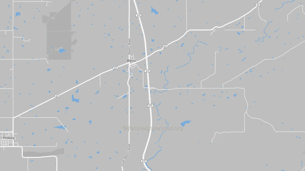 Walk Grade map of 74528, OK, walkable areas in green and car-dependent areas in red