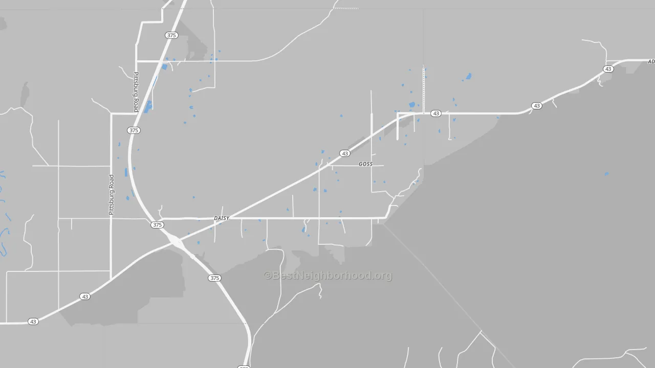 Walk Grade map of 74540, OK, walkable areas in green and car-dependent areas in red