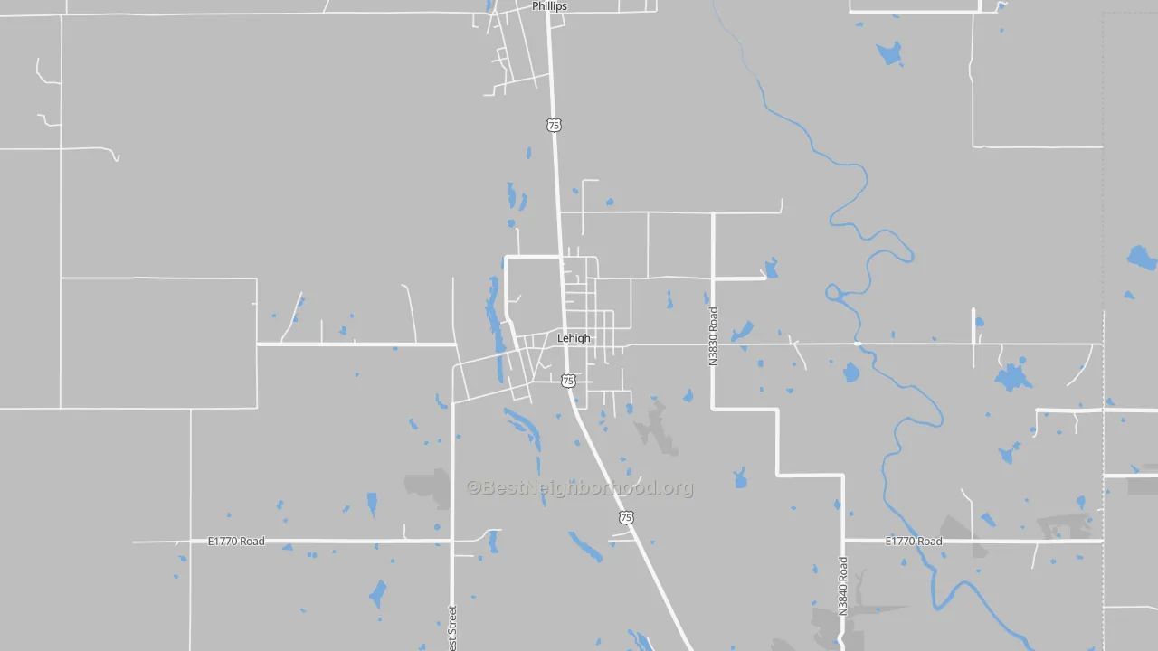 Walk Grade map of 74556, OK, walkable areas in green and car-dependent areas in red