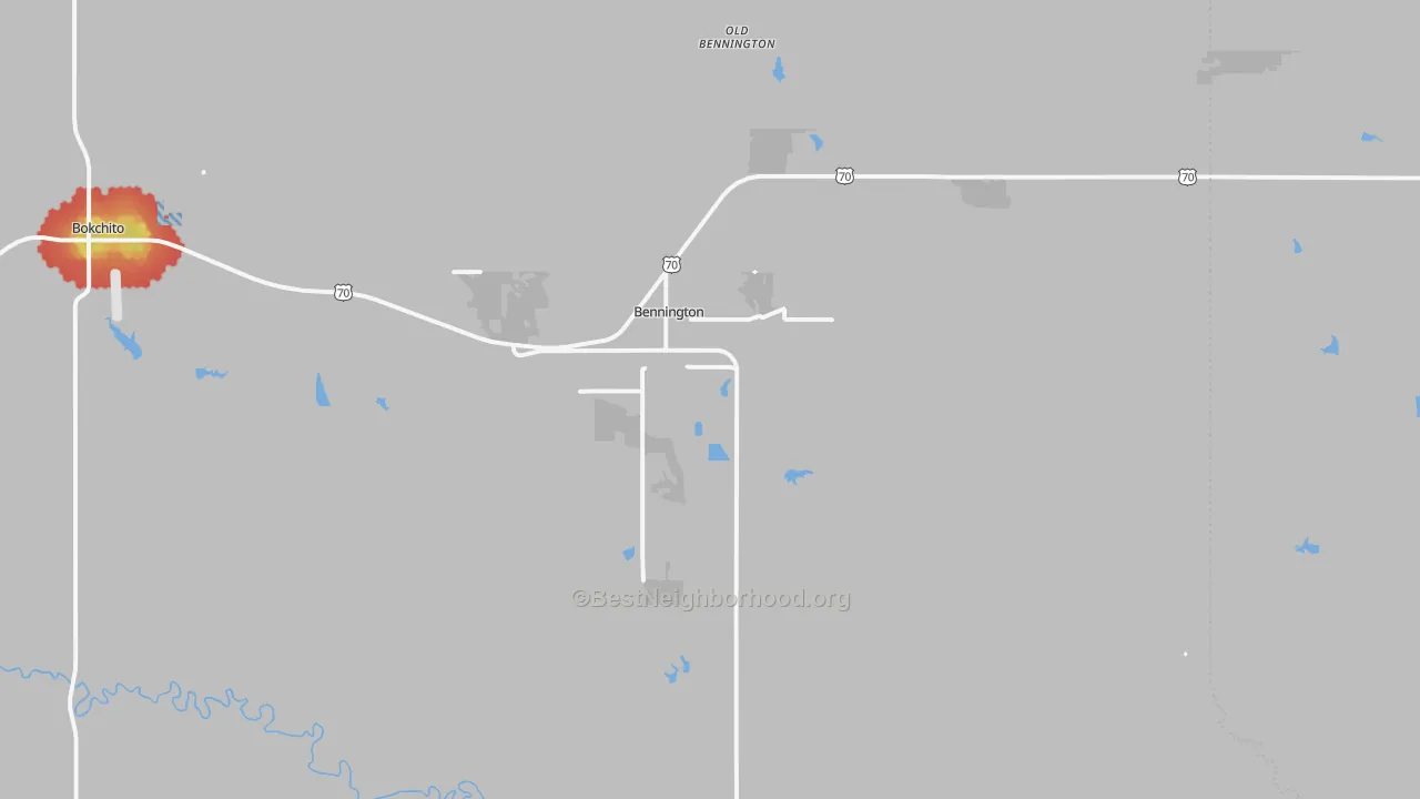 Walk Grade map of 74723, OK, walkable areas in green and car-dependent areas in red