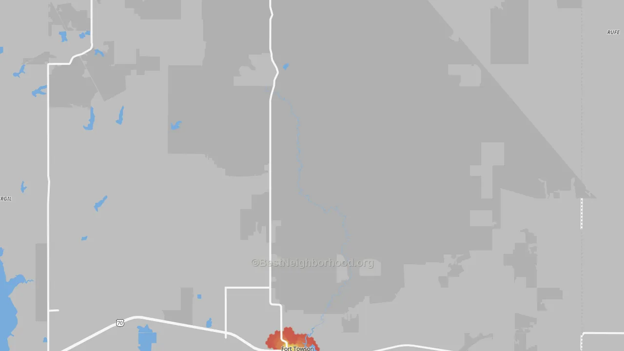 Walk Grade map of 74735, OK, walkable areas in green and car-dependent areas in red