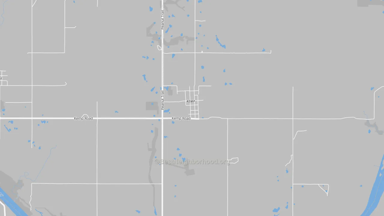 Walk Grade map of 74747, OK, walkable areas in green and car-dependent areas in red