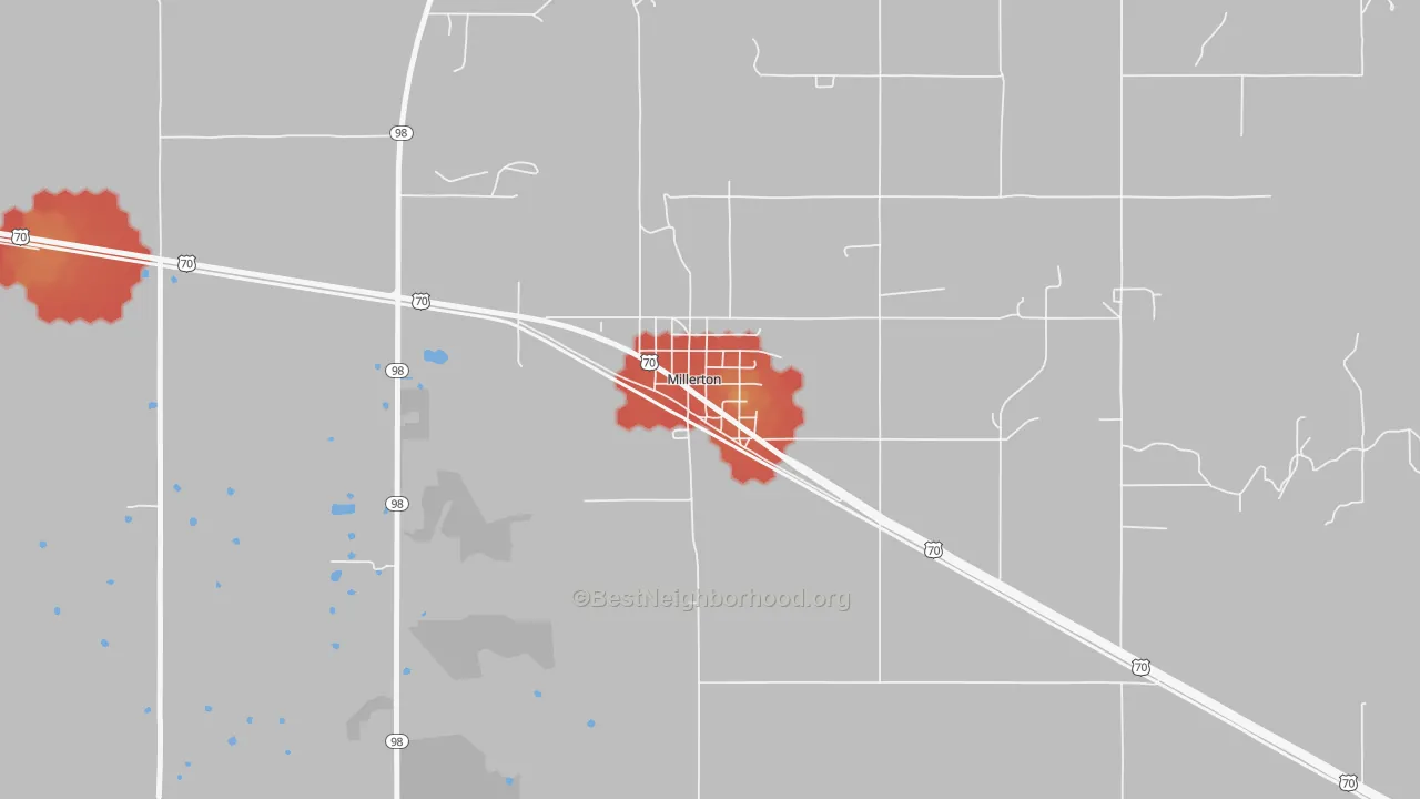 Walk Grade map of 74750, OK, walkable areas in green and car-dependent areas in red