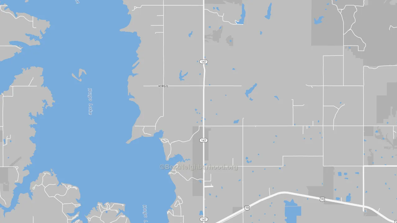 Walk Grade map of 74756, OK, walkable areas in green and car-dependent areas in red