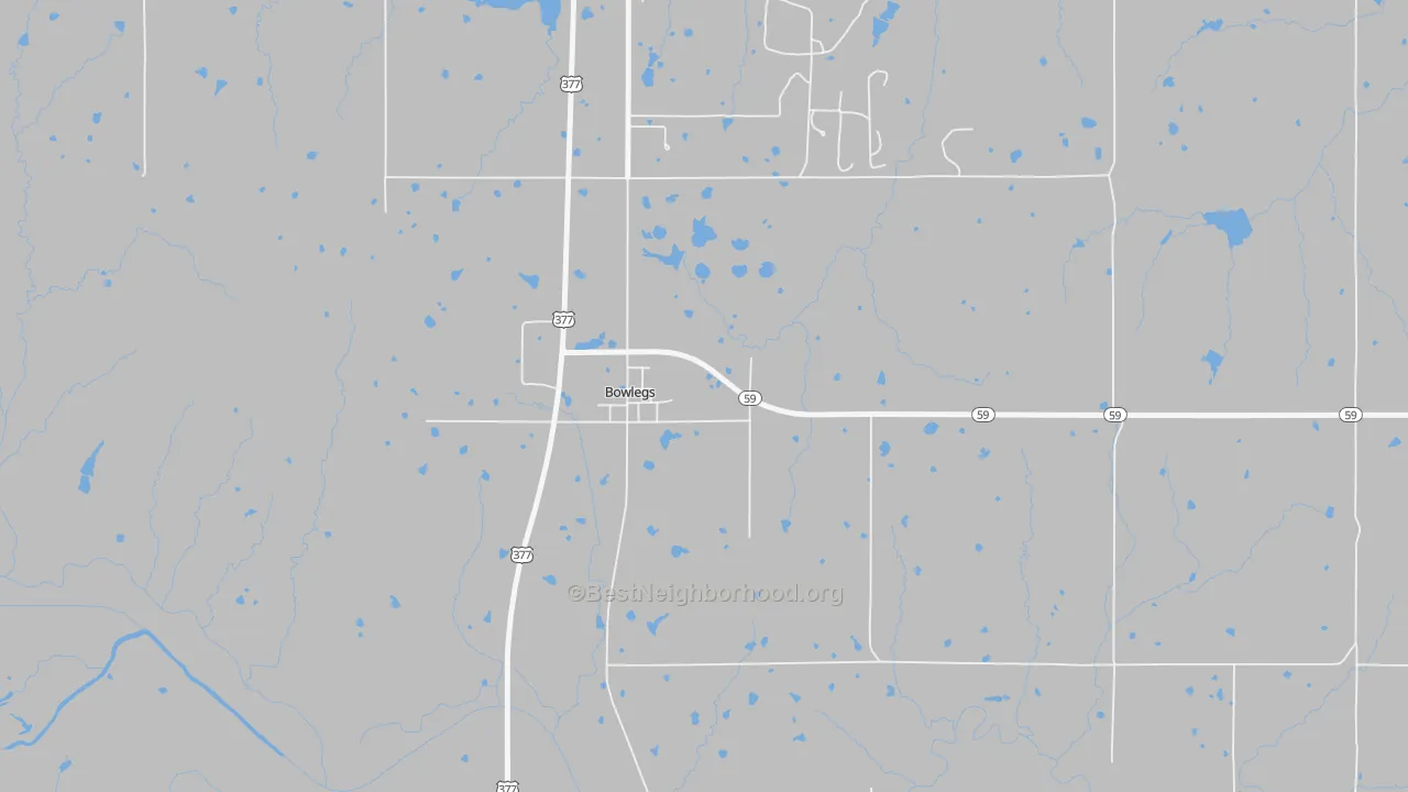 Walk Grade map of 74830, OK, walkable areas in green and car-dependent areas in red