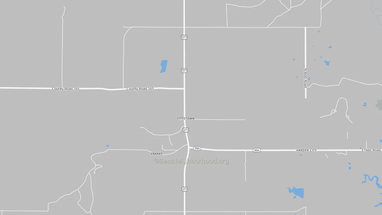 Walk Grade map of 74842, OK, walkable areas in green and car-dependent areas in red