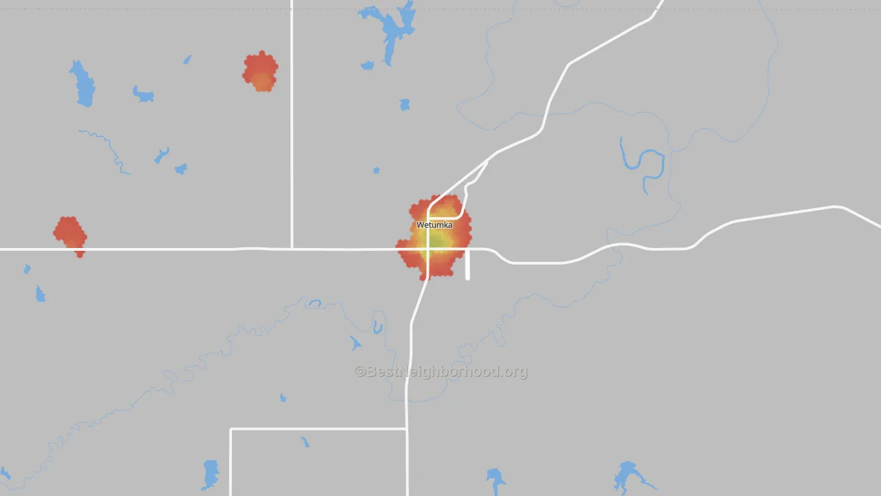 Walk Grade map of 74883, OK, walkable areas in green and car-dependent areas in red