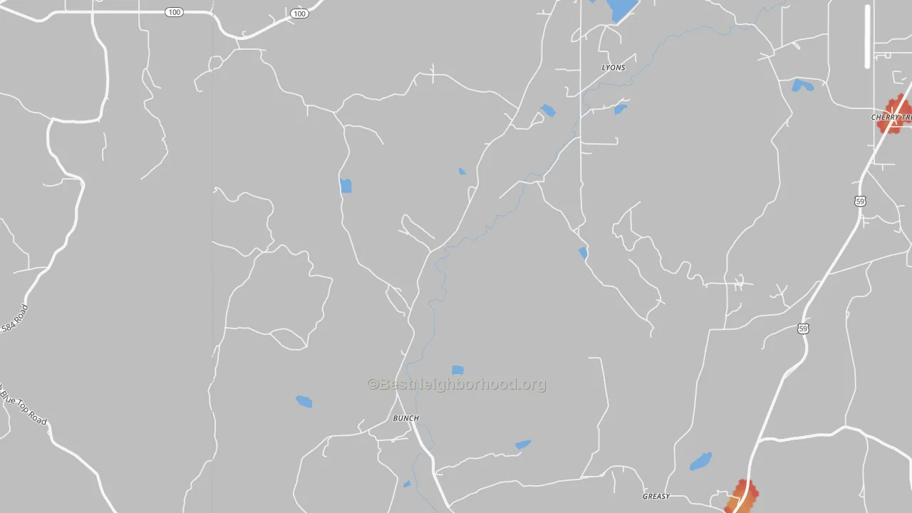 Walk Grade map of 74931, OK, walkable areas in green and car-dependent areas in red