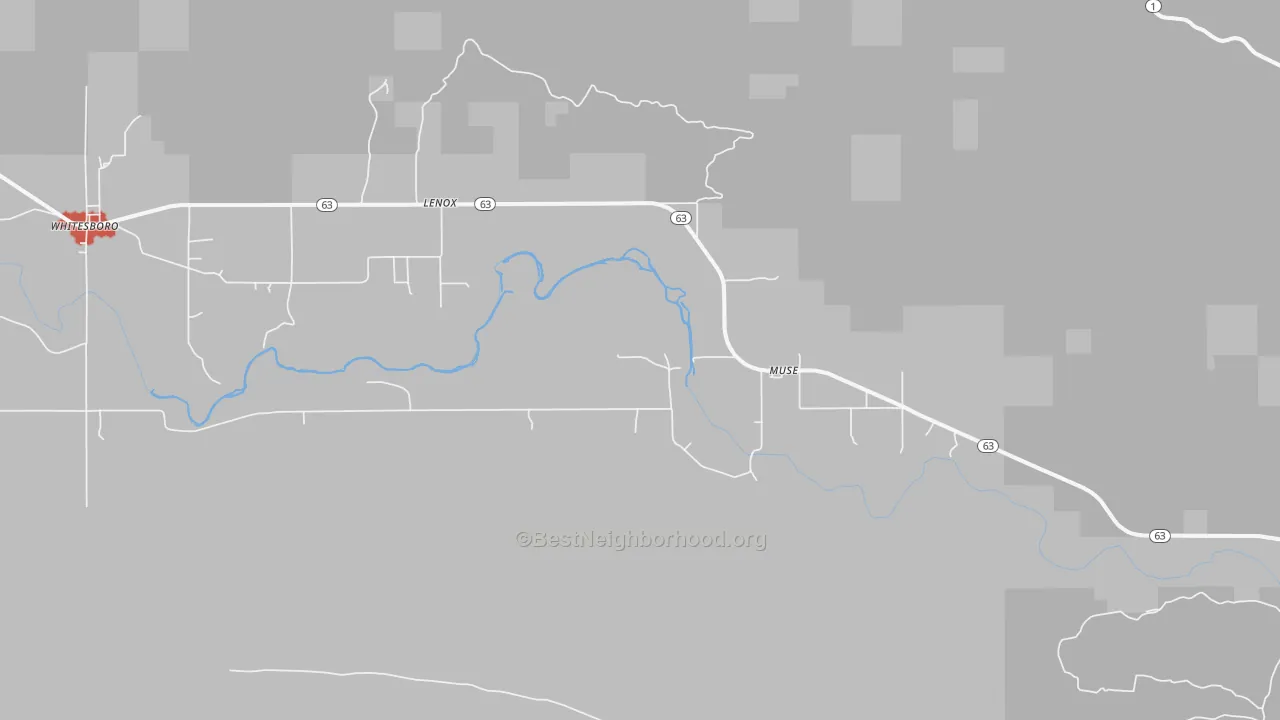 Walk Grade map of 74949, OK, walkable areas in green and car-dependent areas in red