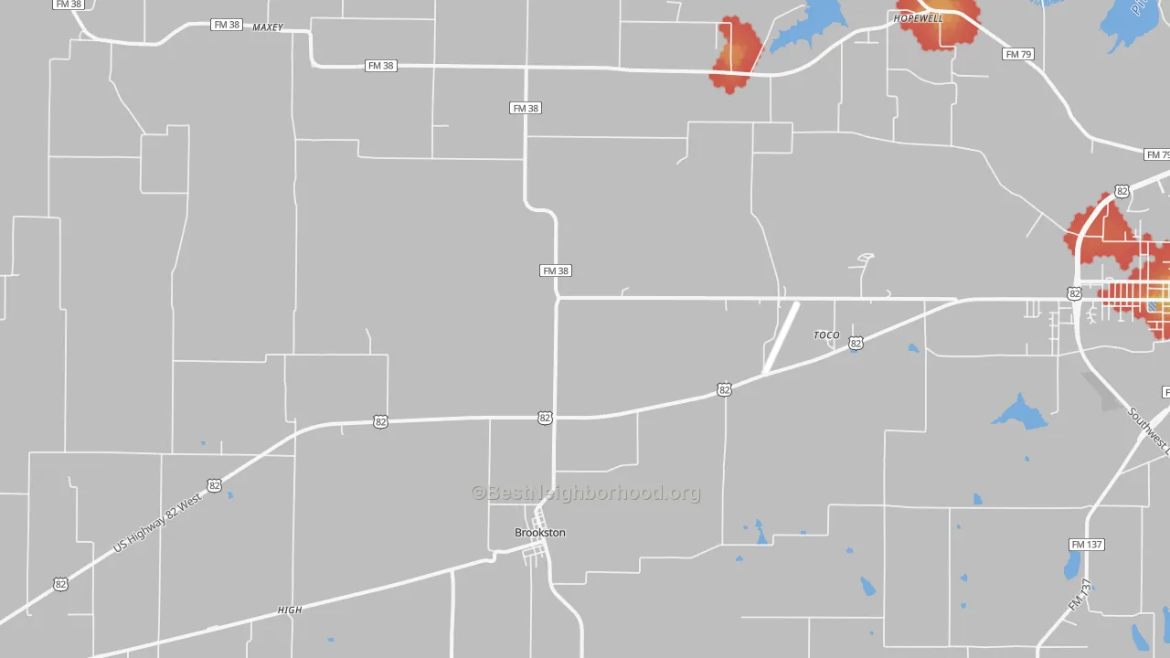 Walk Grade map of 75421, TX, walkable areas in green and car-dependent areas in red