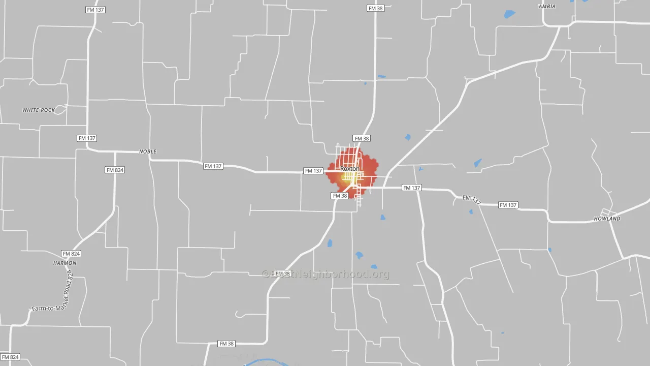 Walk Grade map of 75477, TX, walkable areas in green and car-dependent areas in red