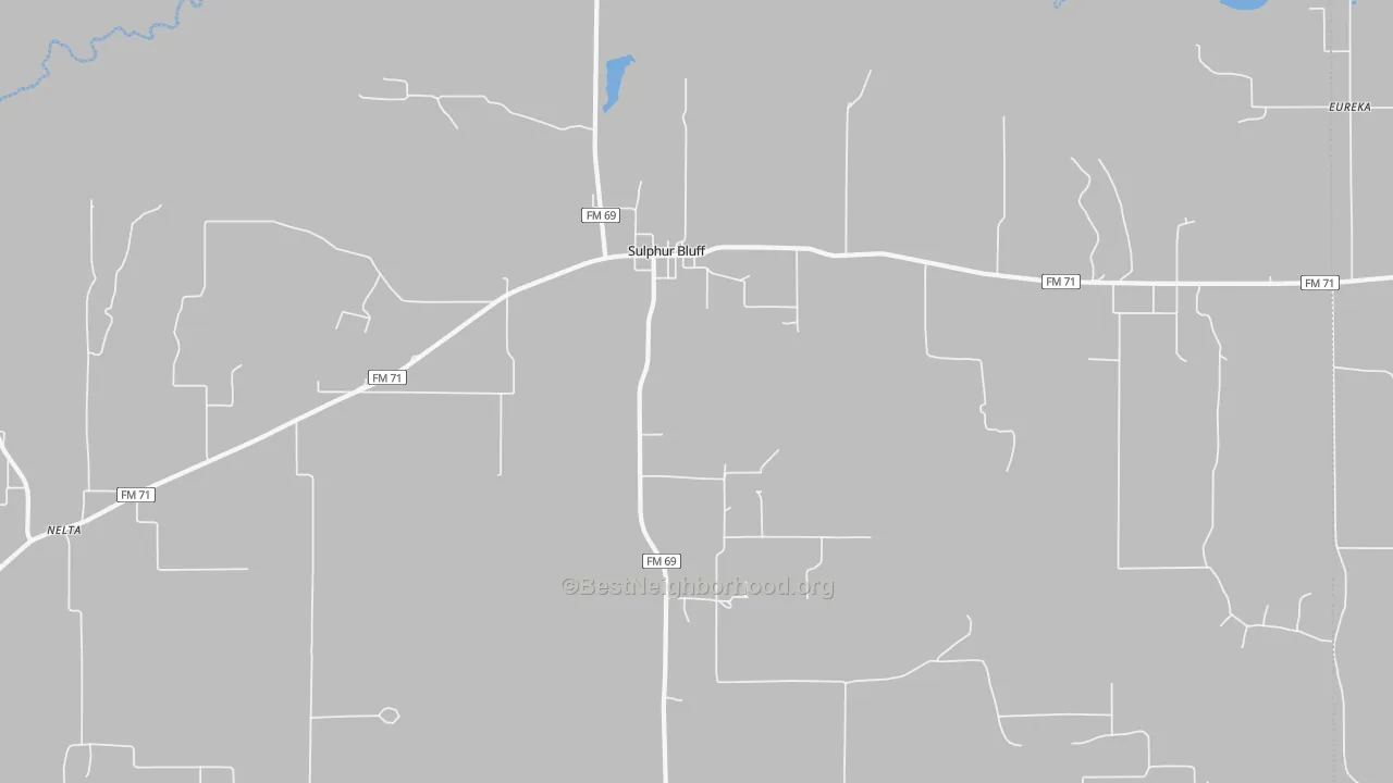 Walk Grade map of 75481, TX, walkable areas in green and car-dependent areas in red