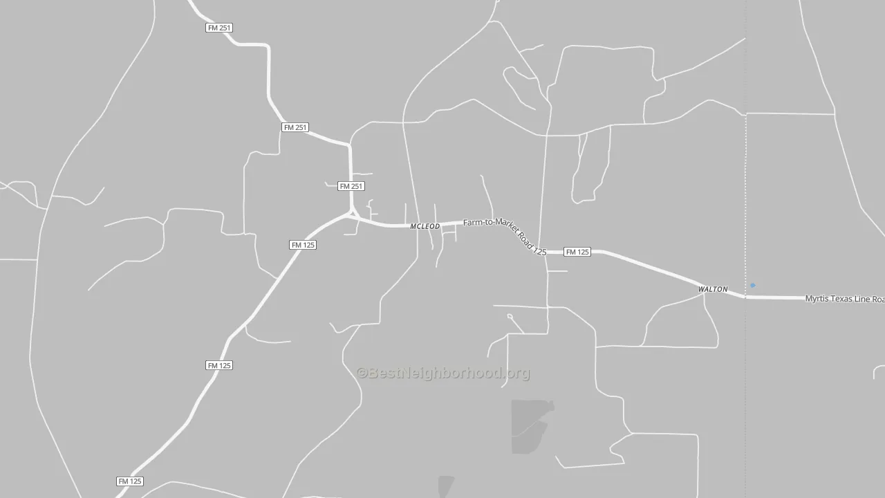 Walk Grade map of 75565, TX, walkable areas in green and car-dependent areas in red