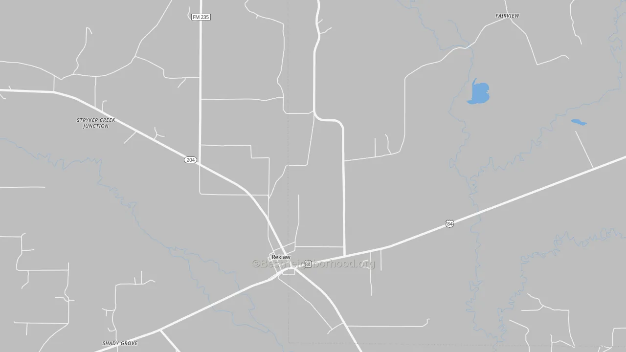 Walk Grade map of 75784, TX, walkable areas in green and car-dependent areas in red