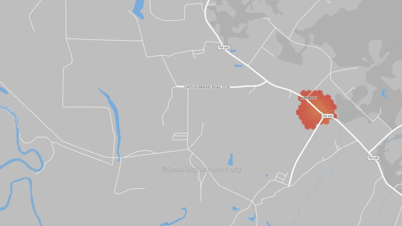 Walk Grade map of 75880, TX, walkable areas in green and car-dependent areas in red