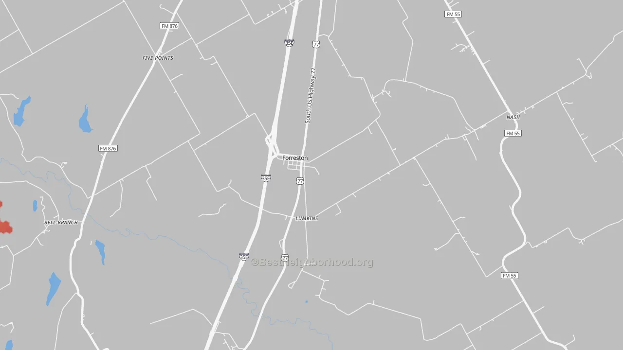 Walk Grade map of 76041, TX, walkable areas in green and car-dependent areas in red