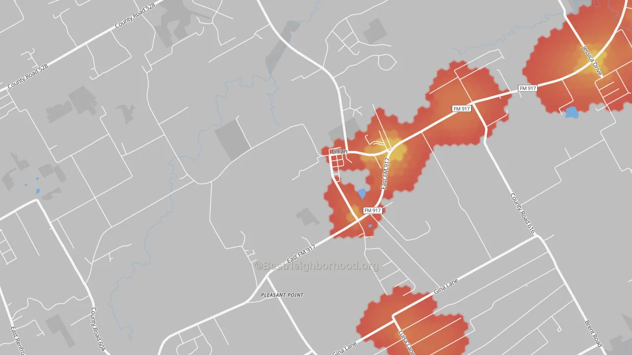 Walk Grade map of 76061, TX, walkable areas in green and car-dependent areas in red