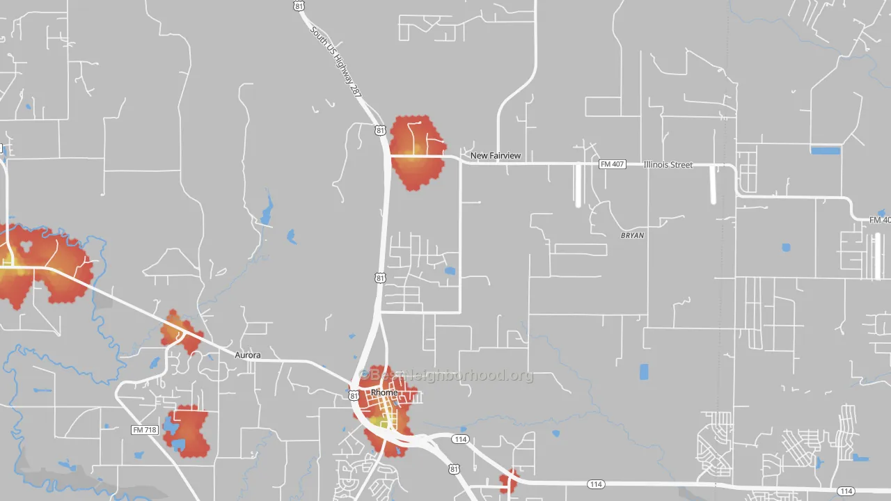Walk Grade map of 76078, TX, walkable areas in green and car-dependent areas in red