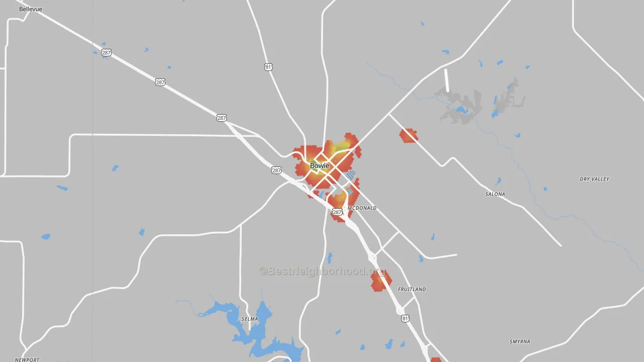 Walk Grade map of 76230, TX, walkable areas in green and car-dependent areas in red