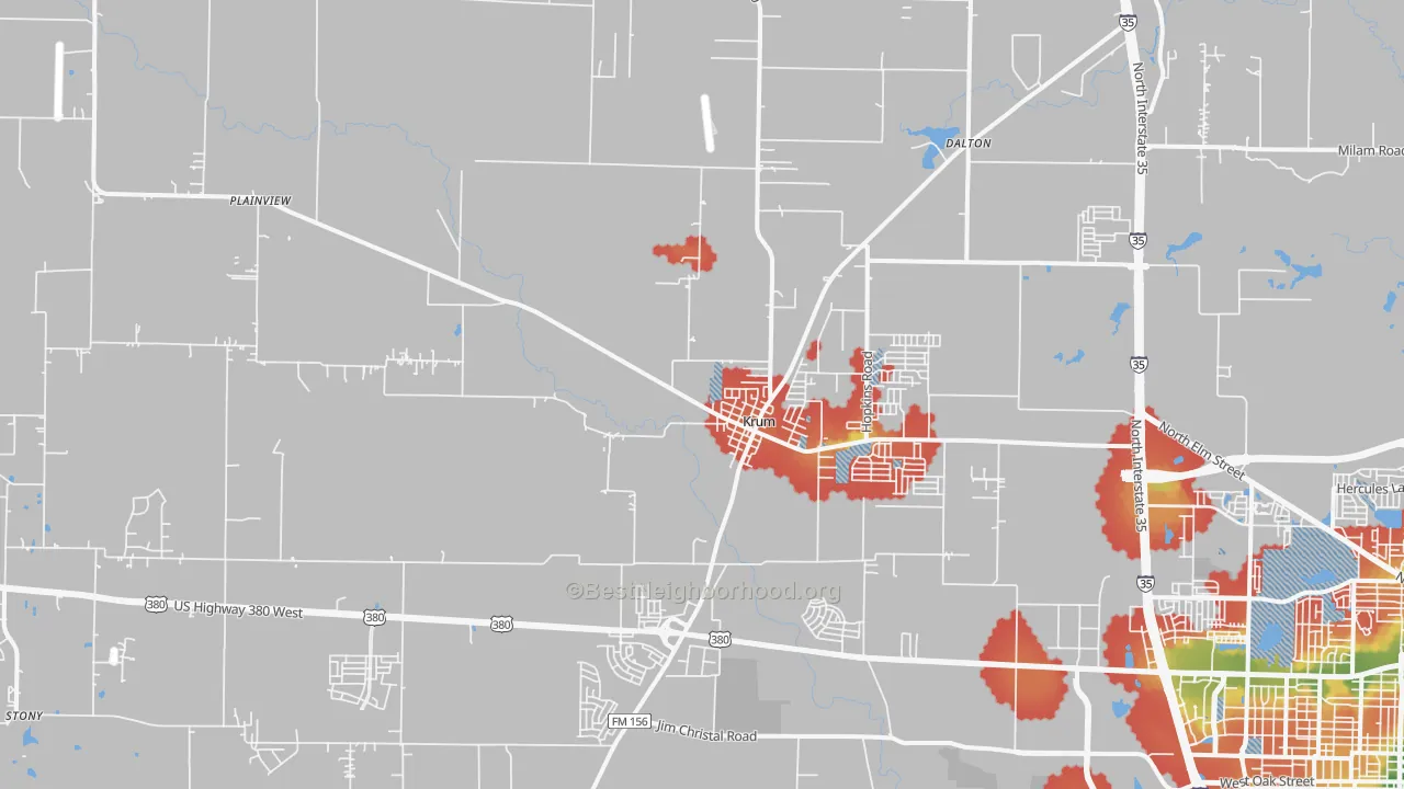 Walk Grade map of 76249, TX, walkable areas in green and car-dependent areas in red