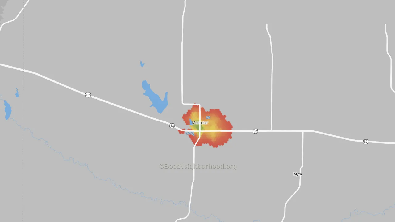 Walk Grade map of 76252, TX, walkable areas in green and car-dependent areas in red