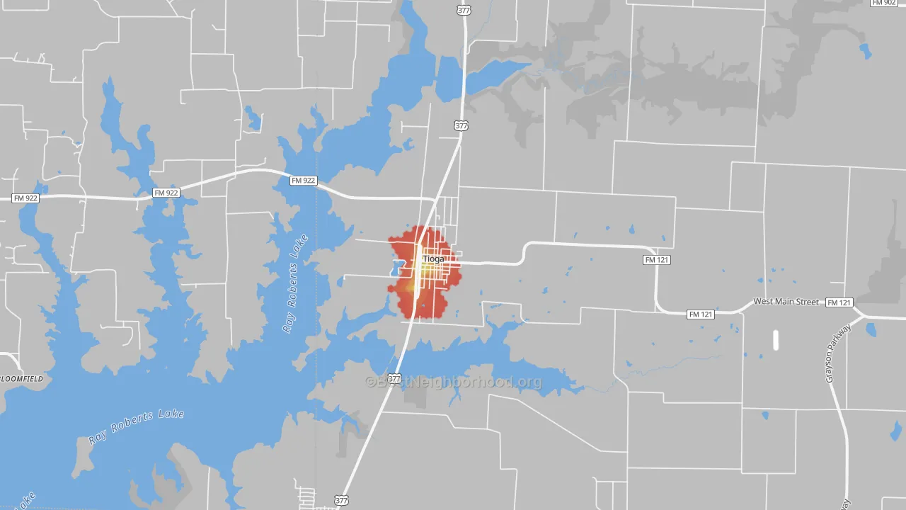 Walk Grade map of 76271, TX, walkable areas in green and car-dependent areas in red