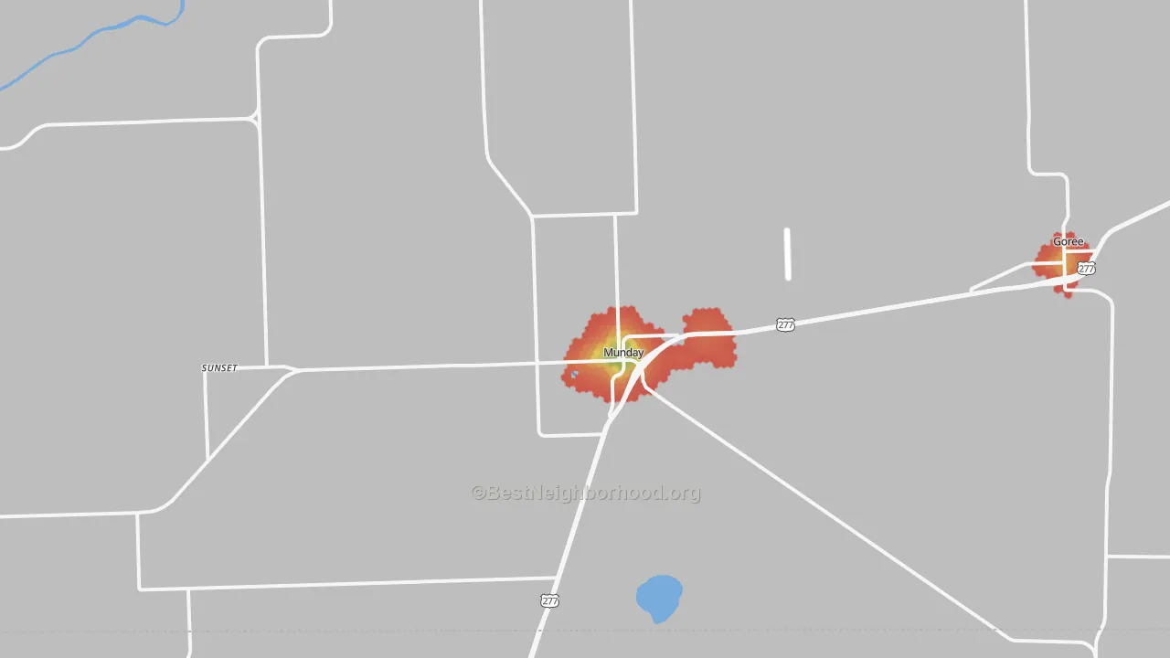 Walk Grade map of 76371, TX, walkable areas in green and car-dependent areas in red