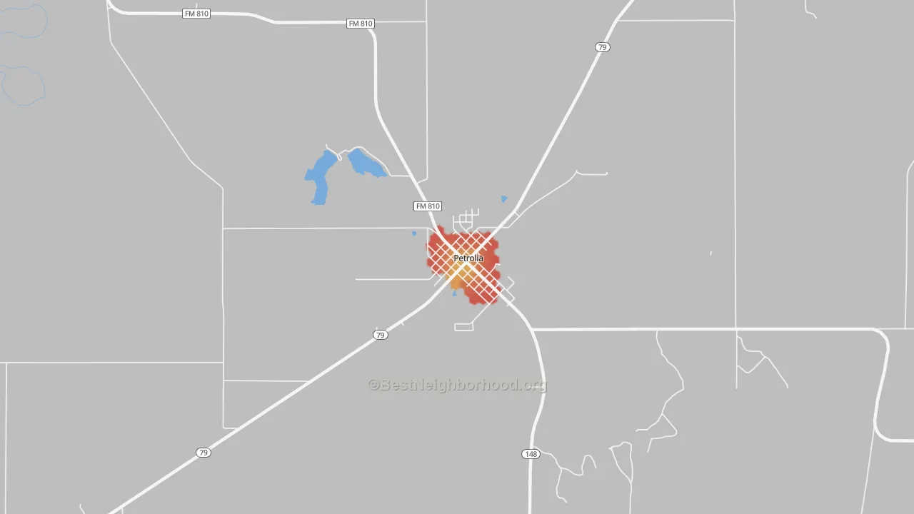Walk Grade map of 76377, TX, walkable areas in green and car-dependent areas in red