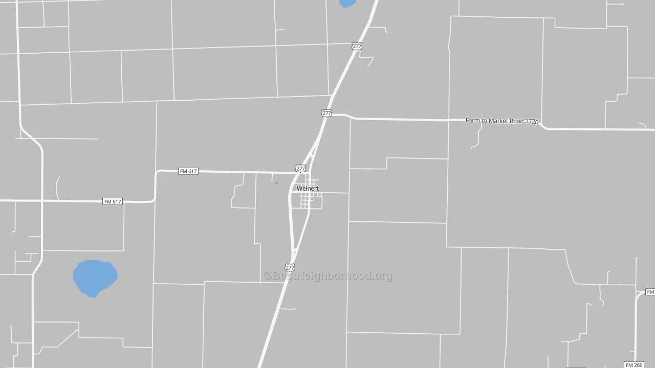 Walk Grade map of 76388, TX, walkable areas in green and car-dependent areas in red