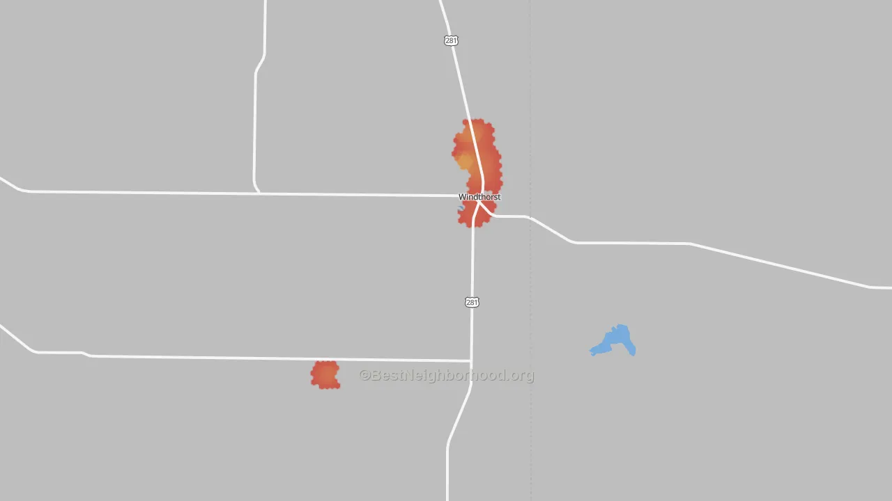 Walk Grade map of 76389, TX, walkable areas in green and car-dependent areas in red