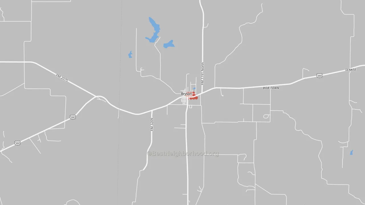 Walk Grade map of 76427, TX, walkable areas in green and car-dependent areas in red
