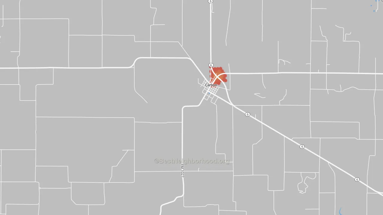 Walk Grade map of 76435, TX, walkable areas in green and car-dependent areas in red
