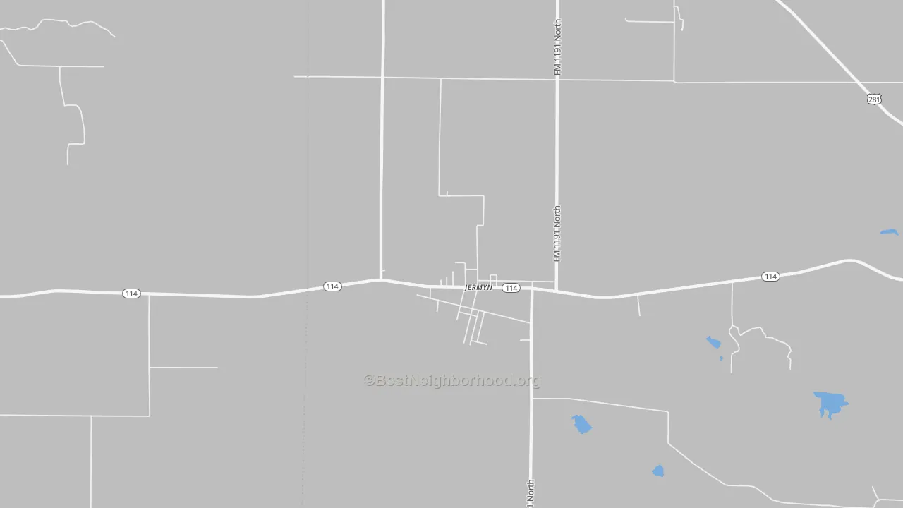 Walk Grade map of 76459, TX, walkable areas in green and car-dependent areas in red