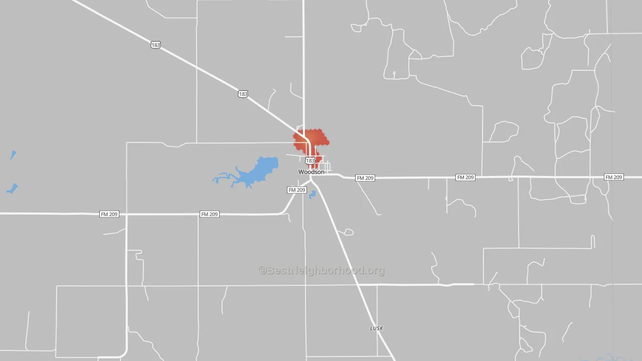 Walk Grade map of 76491, TX, walkable areas in green and car-dependent areas in red